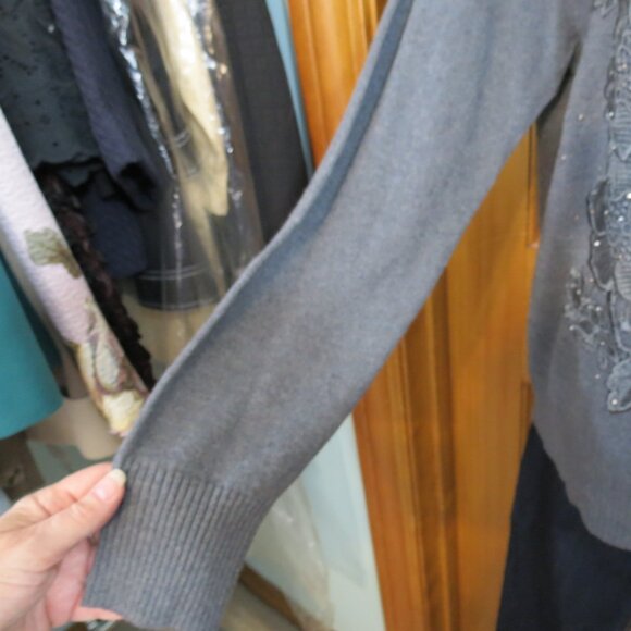 NWT Lauren Michelle Grey Cardigan Sweater Embroidered Bling Wool Blend XL - Picture 6 of 11
